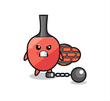 Mahkum olarak masa tenisi maskotu. Tişört, çıkartma, logo elementi için şirin bir tasarım.