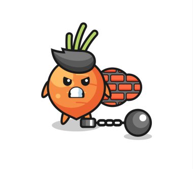 Mahkum olarak havucun maskotu tişört, çıkartma ve logo elementleri için şirin bir tasarım.