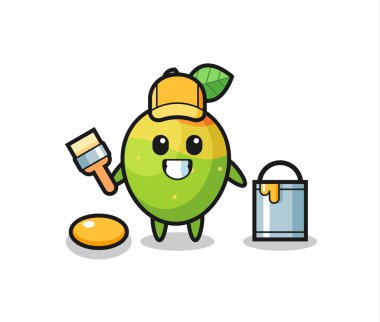 Bir ressam olarak mango tasviri, tişört, etiket, logo elementi için şirin tasarım