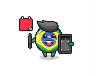 Brezilya bayraklı rozet maskotunun grafik tasarımcısı, tişört, etiket, logo elementi için şirin bir tasarım
