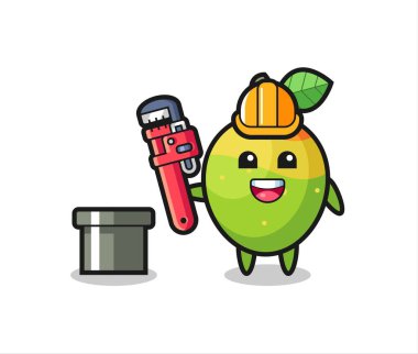 Tesisatçı olarak mango tasviri tişört, etiket ve logo elementleri için şirin bir tasarım.