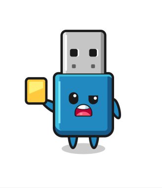 Çizgi film flaş belleği bize futbol hakemi olarak sarı kart veriyor, tişört, çıkartma, logo elementi için şirin bir tasarım.