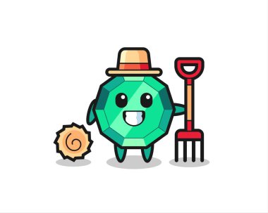 Çiftçilik yapan bir zümrüt mücevheri karakteri. Tişört, çıkartma, logo elementi için şirin bir tasarım.