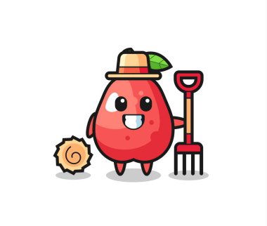 Çiftçi olarak su elmasının maskot karakteri, tişört, çıkartma, logo elementi için şirin bir tasarım.