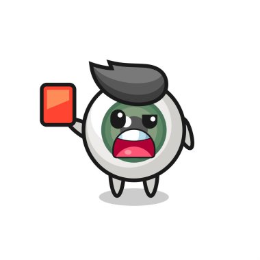 Hakem olarak sevimli maskot kırmızı kart veriyor. Tişört, çıkartma, logo elementi için şirin bir tasarım.