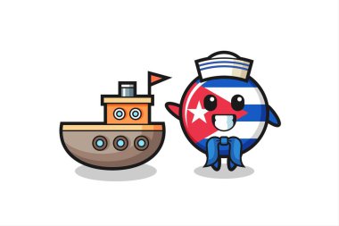 Character mascot of cuba flag badge as a sailor man , cute style design for t shirt, sticker, logo element vector