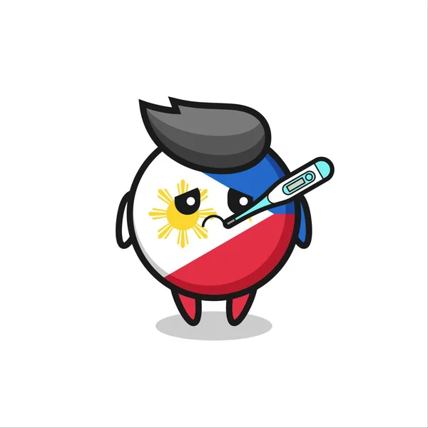 Filippinerna Flagga Badge Maskot Karaktär Med Feber Tillstånd Söt Stil — Stock vektor