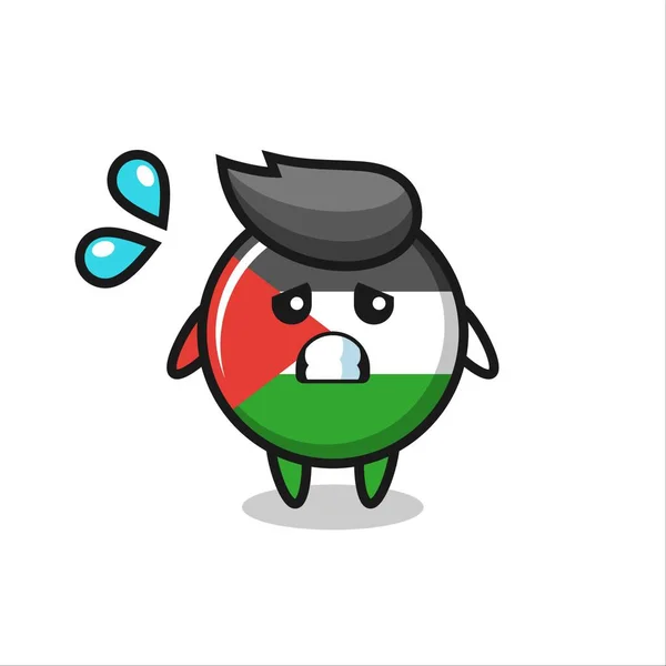 Palestine Vlag Badge Mascotte Karakter Met Bang Gebaar Leuke Stijl — Stockvector