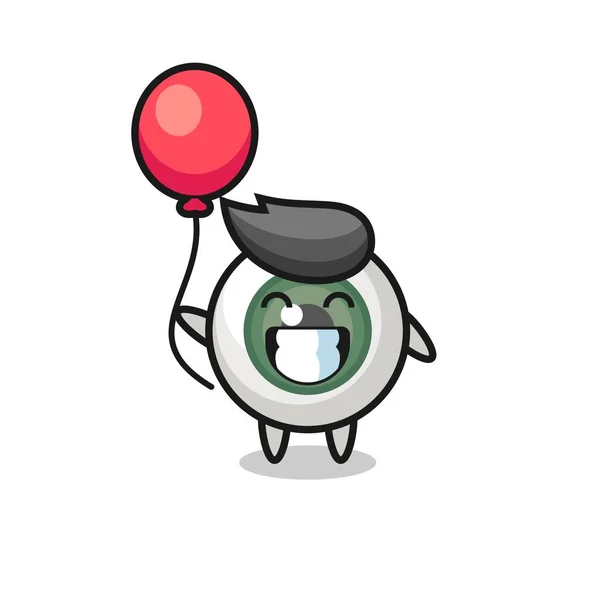 Eyeball Mascot Illustration Playing Balloon Cute Style Design Shirt Sticker — Stock Vector