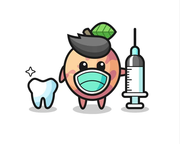 Carácter Mascota Fruta Del Pluot Como Dentista Diseño Estilo Lindo — Vector de stock