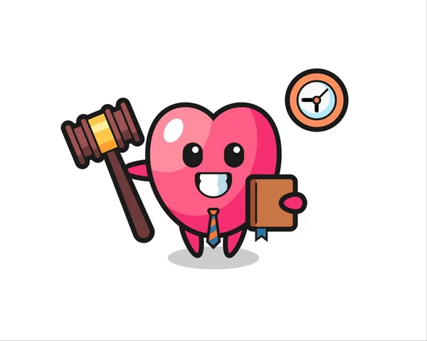 Desenho Animado Mascote Símbolo Coração Como Juiz Design Estilo Bonito — Vetor de Stock