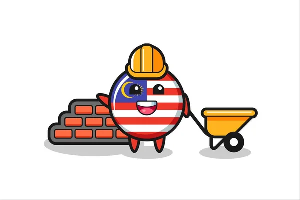 Cartoon Karakter Van Malaysia Vlag Badge Als Bouwer Leuke Stijl — Stockvector