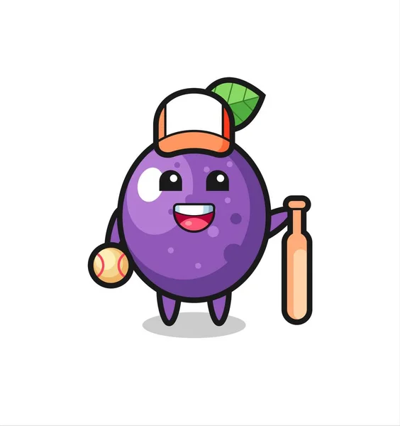 Cartoon Caractère Fruit Passion Tant Que Joueur Baseball Conception Style — Image vectorielle