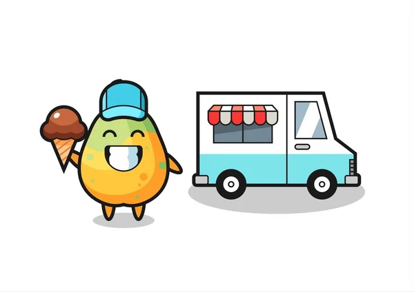 Mascot Cartoon Papaya Ice Cream Truck Cute Style Design Shirt — Stock Vector