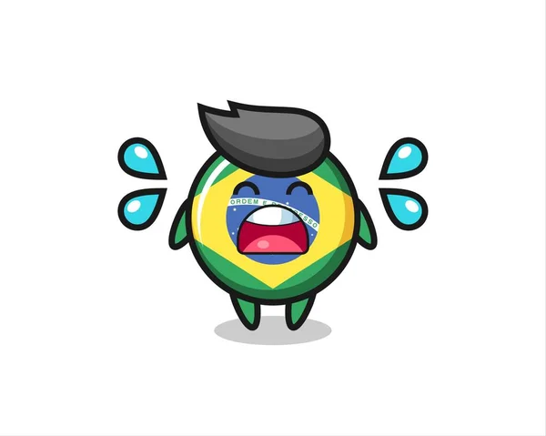 Brasil Bandeira Crachá Desenho Animado Ilustração Com Gesto Choro Design — Vetor de Stock