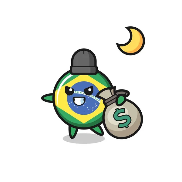 Illustration Brazil Flag Badge Cartoon Stolen Money Cute Style Design — Stock Vector