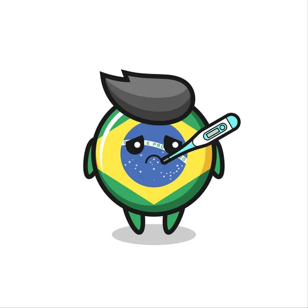 Brasil Bandeira Crachá Mascote Personagem Com Condição Febre Design Estilo —  Vetores de Stock