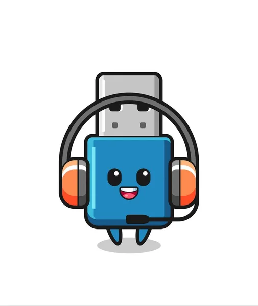 Mascote Dos Desenhos Animados Flash Drive Usb Como Serviço Cliente — Vetor de Stock