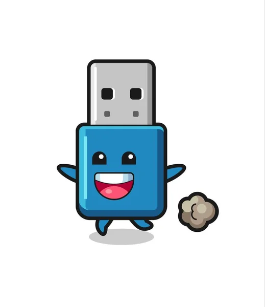 Feliz Flash Drive Usb Desenhos Animados Com Pose Execução Design — Vetor de Stock