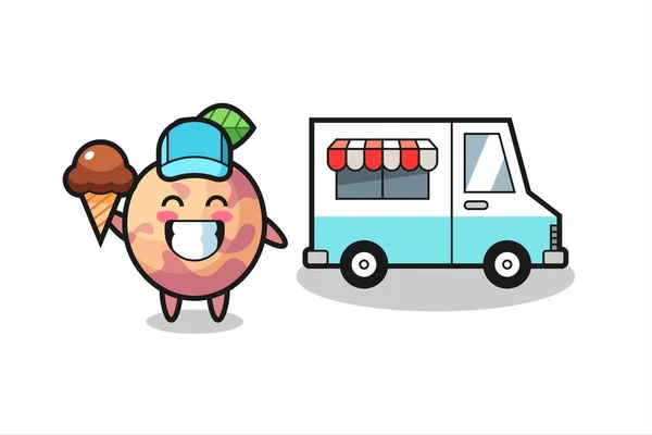 Mascot Cartoon Pluot Fruit Ice Cream Truck Cute Style Design — Stock Vector