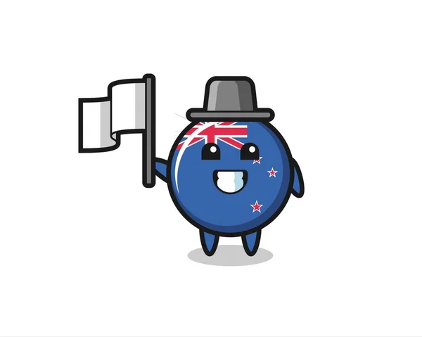 Tシャツ ステッカー ロゴ要素のための旗 かわいいスタイルのデザインを保持している新しいニュージーランドの国旗バッジの漫画のキャラクター — ストックベクタ