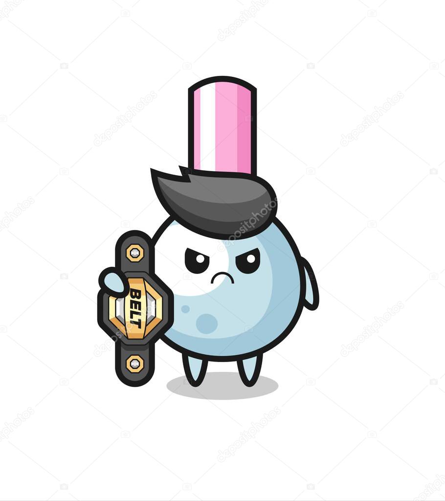 cotton bud mascot character as a MMA fighter with the champion belt , cute style design for t shirt, sticker, logo element