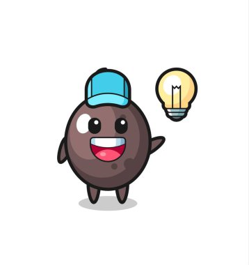 siyah zeytin karakter çizgi filmi fikri alıyor, tişört, etiket, logo elementi için şirin bir tasarım.