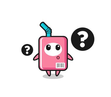 Soru işaretli süt kutusunun çizgi film çizimi, tişört, etiket, logo elementi için şirin tasarım