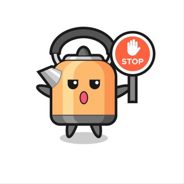 Kettle karakteri çizimi elinde dur işareti, tişört, etiket, logo elementi için şirin tasarım