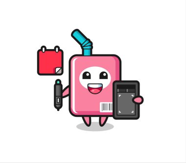 Süt kutusu maskotunun grafik tasarımcısı olarak tasviri, tişört, etiket, logo elementi için şirin bir tasarım