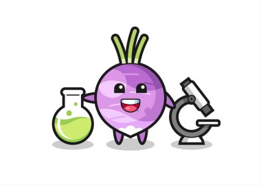 Şalgam bilim adamı olarak maskot karakteri, tişört, çıkartma, logo elementi için şirin bir tasarım.