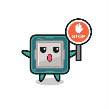 T-shirt, etiket, logo ögesi için şirin bir tasarım, dur işareti taşıyan işlemci karakter çizimi