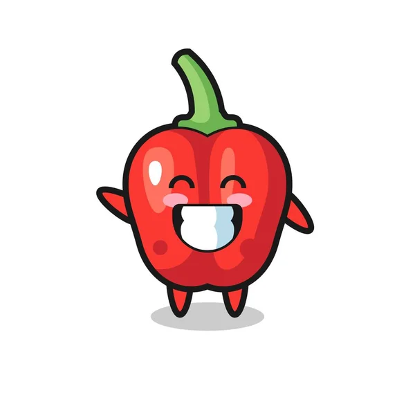 Rojo Pimiento Personaje Dibujos Animados Haciendo Gesto Mano Ola — Vector de stock