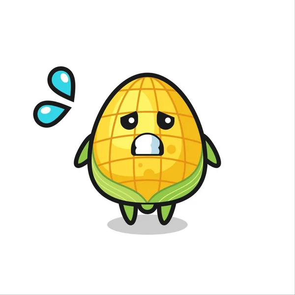 Corn Mascot Character Afraid Gesture Cute Style Design Shirt Sticker — Stock Vector