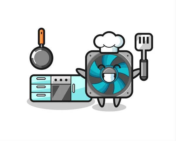 Computer Fan Personaggio Illustrazione Come Uno Chef Sta Cucinando Design — Vettoriale Stock