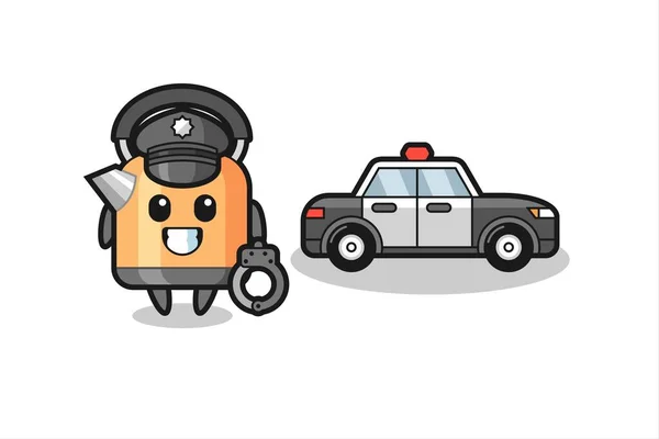Cartoon Mascot Kettle Police Cute Style Design Shirt Sticker Logo — Stock Vector