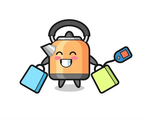 Caldera Mascota Dibujos Animados Sosteniendo Una Bolsa Compras Lindo Diseño — Vector de stock