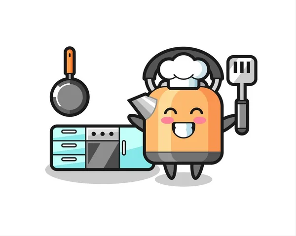 Kettle Character Illustration Chef Cooking Cute Style Design Shirt Sticker — Stock Vector