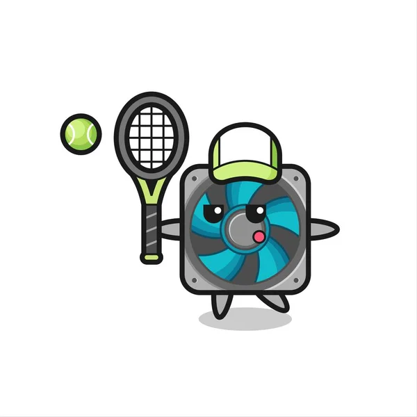 테니스 선수로서 컴퓨터 캐릭터 티셔츠에 귀여운 스타일 디자인 스티커 — 스톡 벡터