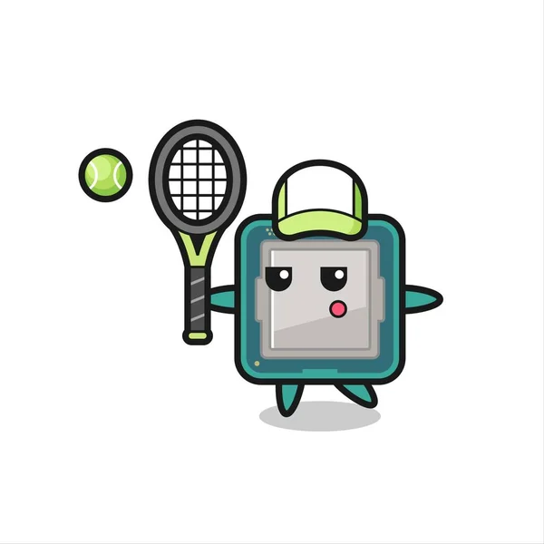 Caractère Dessin Animé Processeur Tant Que Joueur Tennis Conception Style — Image vectorielle
