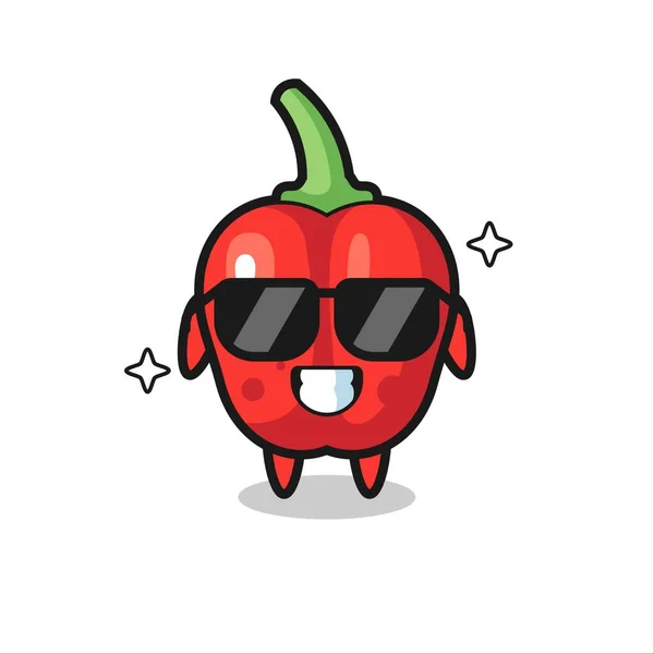 Cartoon Mascot Red Bell Pepper Cool Gesture — Stock Vector