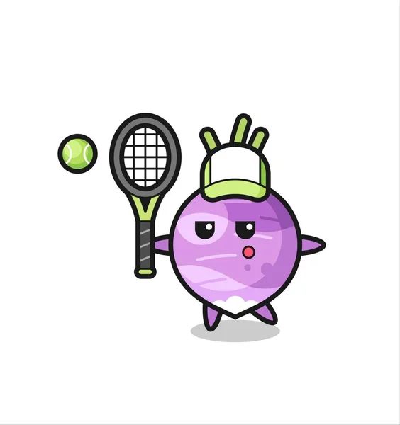 Cartoon Character Turnip Tennis Player Cute Style Design Shirt Sticker — Stock Vector