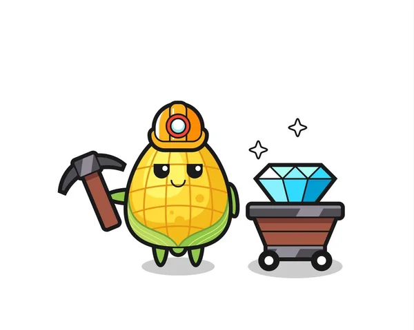 Character Illustration Corn Miner Cute Style Design Shirt Sticker Logo — Stock Vector