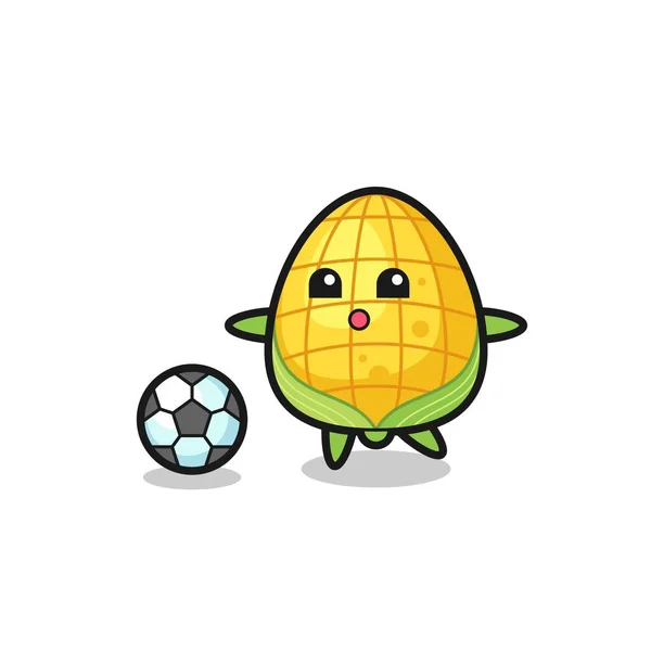 Illustration Corn Cartoon Playing Soccer Cute Style Design Shirt Sticker — Stock Vector