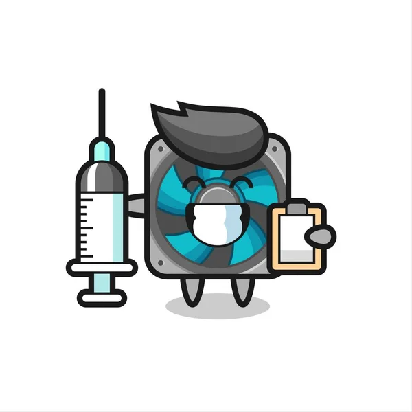 Mascota Ilustración Del Ventilador Computadora Como Médico Diseño Lindo Del — Archivo Imágenes Vectoriales