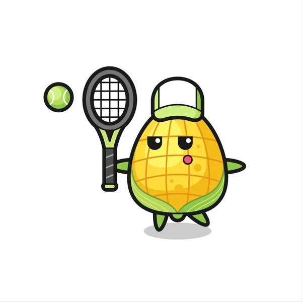 Cartoon Charakter Von Mais Als Tennisspieler Niedliches Design Für Shirt — Stockvektor