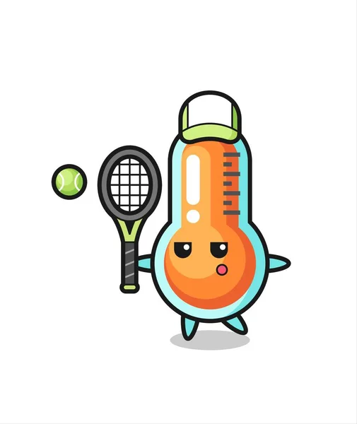 Cartoon Figur Des Thermometers Als Tennisspieler — Stockvektor