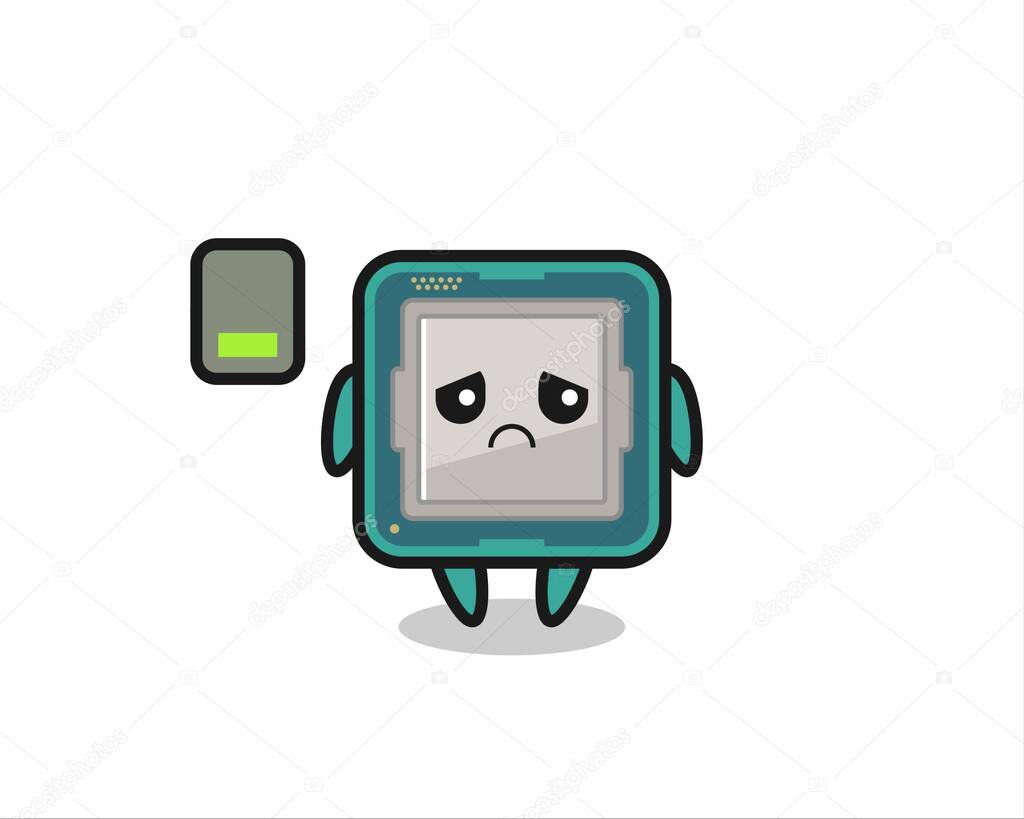 processor mascot character doing a tired gesture , cute style design for t shirt, sticker, logo element