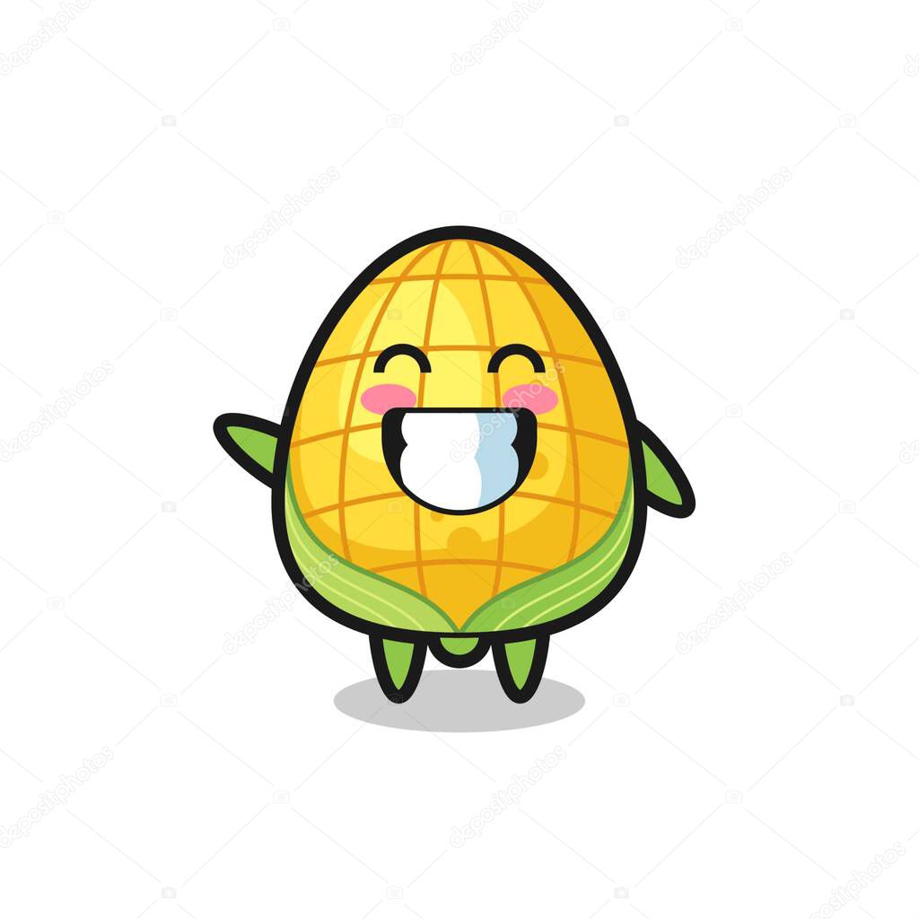 Corn cartoon character doing wave hand gesture , cute style design for t shirt, sticker, logo element