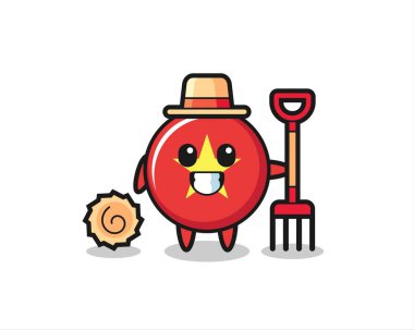 Mascot character of vietnam flag badge as a farmer , cute style design for t shirt, sticker, logo element